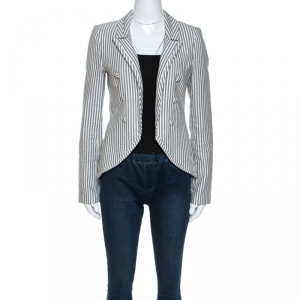 Elizabeth & James Monochrome Arrow Striped Linen and Cotton Blazer S