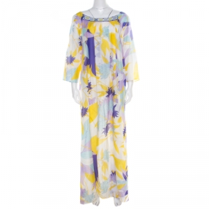Emilio Pucci Multicolor Leaf Printed Cotton and Silk Dress L