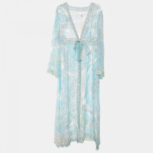 Emilio Pucci Blue Front Tie Detail Robe XL