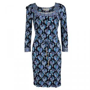 Emilio Pucci Multicolor Printed Belted Long Sleeve Dress M