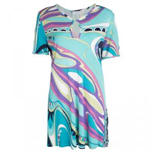 Emilio Pucci Multicolor Printed Knit Short Sleeve Tunic L