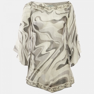 Emilio Pucci White/ Black Print Silk lurex Tunic Top S