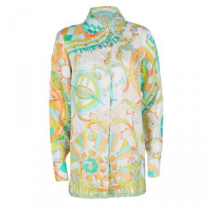 Emilio Pucci Multicolor Printed Silk Long Sleeve Button Front Blouse M