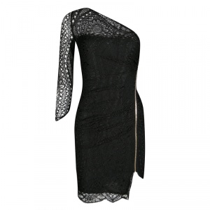 Emilio Pucci Black Lace One Shoulder Ruched Mini Dress S