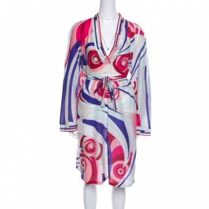 Emilio Pucci Multicolor Printed Cotton and Silk Voile Belted Tunic Dress M