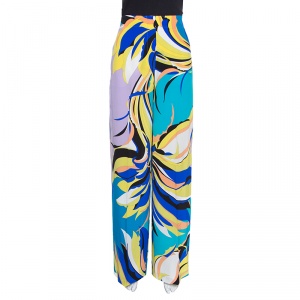 Emilio Pucci Multicolor Floral Printed Silk Wide Leg Pants M