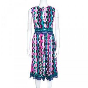 Emilio Pucci Multicolor Printed Scallop Lace Insert Sleeveless Midi Dress S