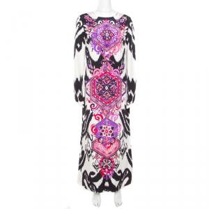 Emilio Pucci Multicolor Ikat Printed Silk Long Sleeve Maxi Dress M