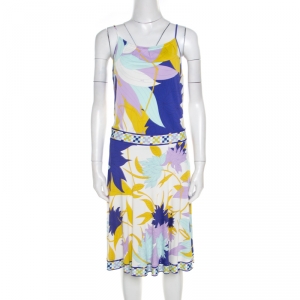 Emilio Pucci Multicolor Floral Printed Jersey Sleeveless Dress M