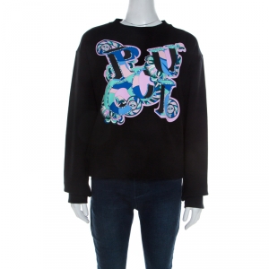 Emilio Pucci Black Cotton Knit Graphic Logo Print Sweatshirt L 