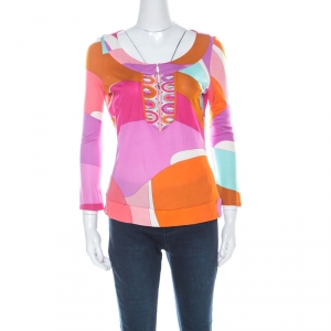Emilio Pucci Multicolour Classic Print Three Quarter Sleeve Top S