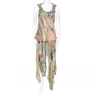 Emilio Pucci Multicolor Printed Metallic Weave Detail Embellished Skirt Set M