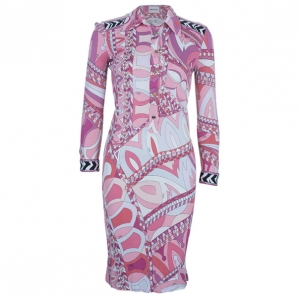 Emilio Pucci Pink Abstract Printed Shirt Dress S