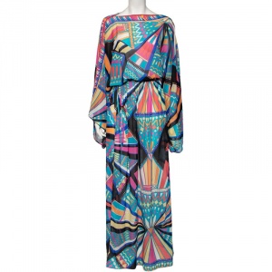 Emilio Pucci Multicolored Printed Chiffon Elasticized Waist Detailed Maxi Dress S