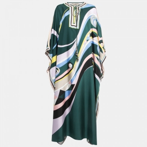Emilio Pucci Multicolor Oochi Print Silk Maxi Kaftan One Size