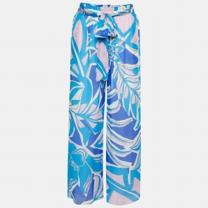 Emilio Pucci Multicolor Printed Silk Waist Tie Detail Pants M