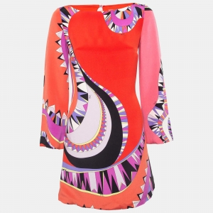 Emilio Pucci Multicolor Print Silk Long Sleeve Mini Dress S