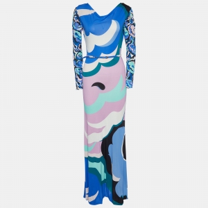 مملوكة مسبقًا Emilio Pucci Multicolor Printed Jersey Belted Dress S