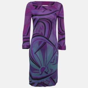 Emilio Pucci Multicolor Print Jersey Long Sleeve Dress M