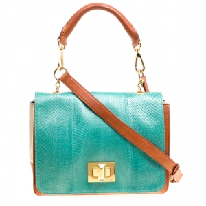 Emilio Pucci Multicolor Snakeskin/Canvas and Leather Top Handle Bag