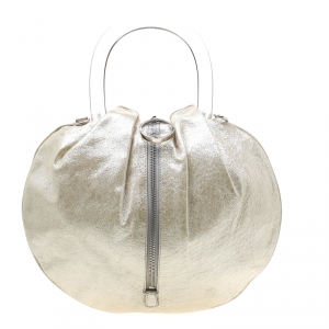 Emilio Pucci Metallic Light Beige Leather Top Handle Crossbody Bag