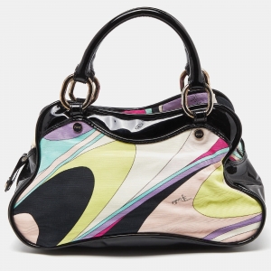 Emilio Pucci Multicolor Printed Canvas and Patent Leather Satchel  