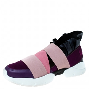 Emilio Pucci Multicolor Leather and Satin City Up Ruffle Sneakers Size 38