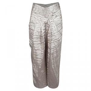 Pre Owned Emporio Armani Beige Pleated Textured Satin High Waist Balloon Trousers M
