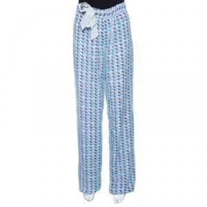 Pre Owned Emporio Armani Multicolor Printed Mesh Overlay Trousers M