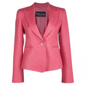 Pre Owned Emporio Armani Coral Pink Basket Weave Tailored Blazer S