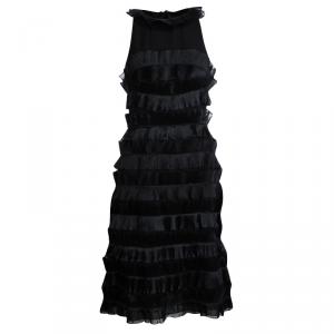 Pre Owned Emporio Armani Black Frill Detail Sleeveless Dress M
