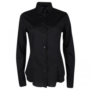 Pre Owned Emporio Armani Black Cotton Button Front Long Sleeve Shirt M