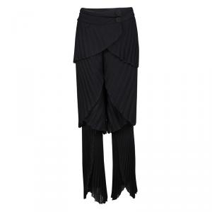 Pre Owned Emporio Armani Black Plisse Layered Pants M