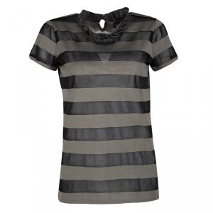 Pre Owned Emporio Armani Sheer Stripe Detail Short Sleeve T-Shirt M
