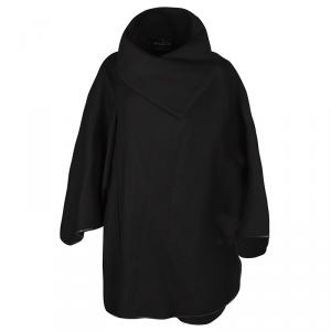 Pre Owned Emporio Armani Black Wool Blend Leather Trim Cape Style Overcoat M