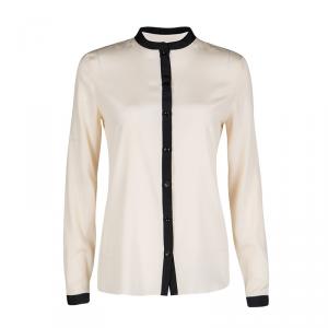 Pre Owned Emporio Armani Beige Contrast Trim Detail Long Sleeve Silk Blouse S