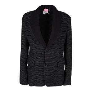 Pre Owned Emporio Armani Grey and Black Button Front Brad Line Jacket M