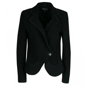 Pre Owned Emporio Armani Black Wool Ribbed Trim Jacket L