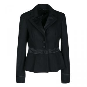 Emporio Armani Black Wool Satin Trim Button Front Short Coat M