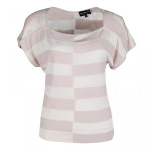 Pre Owned Emporio Armani Blush Pink and Cream Broken Block Striped Knit Top S