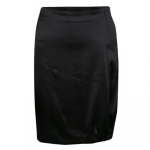 Pre Owned Emporio Armani Black Satin Twist Hem Detail Pencil Skirt S