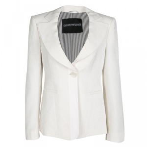 Pre Owned Empório Armani Cream Textured Two Button Blazer M