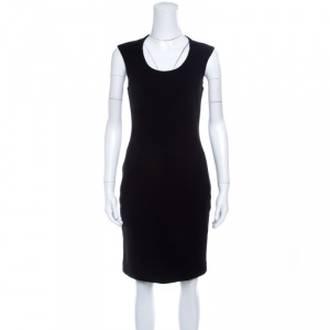 Pre Owned Emporio Armani Black Ribbed Knit Cap Sleeve Dress M