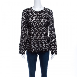 Pre Owned Emporio Armani Black Guipure Lace Long Sleeve Blouse M