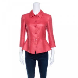 Pre Owned Emporio Armani Pink Textured Peplum Blazer S