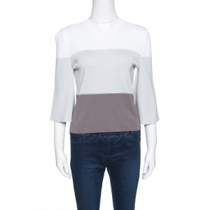 Pre Owned Emporio Armani Colorblock Striped Knit Flared Sleeve Top M