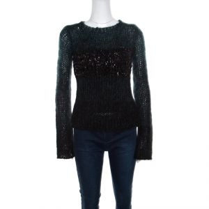 Pre Owned Emporio Armani Green Mohair and Wool Blend Braided Bodice Detail Sweater S