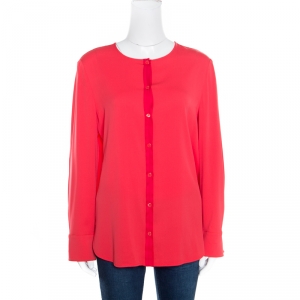 Pre Owned Emporio Armani Red Mulberry Silk Long Sleeve Blouse L