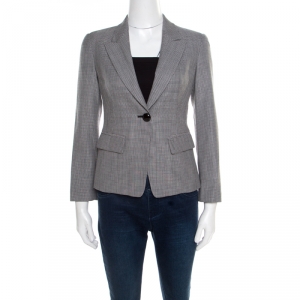 Pre Owned Emporio Armani Monochrome Jacquard One Button Blazer S