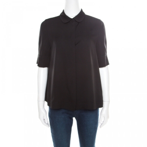 Pre Owned Emporia Armani Black Silk Peter Pan Collar Short Sleeve Shirt S 
